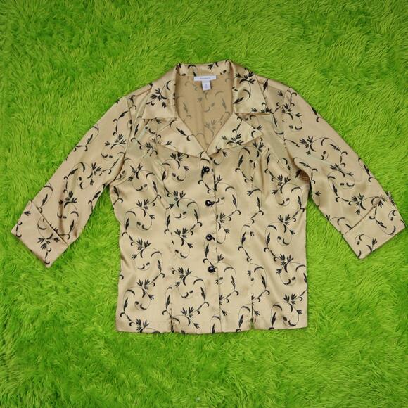 Dressbarn Satin Gold and Black Button Up Blouse, M - Picture 7 of 9